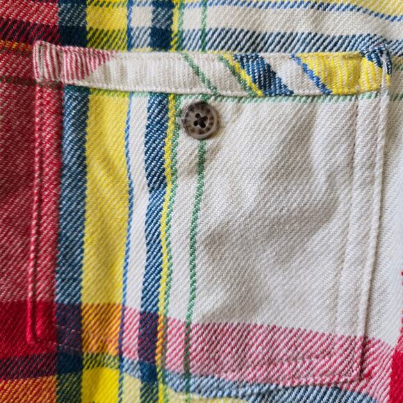 Toad & Co Mojo Plaid Oatmeal Button Up Flannel Long Sleeve Shirt Shacket Medium - Picture 8 of 11